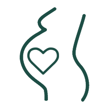 An outline of a woman's body with a pregnant belly, a heart in the belly